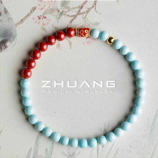 Cinnabar turquoise wards off evil spirits and keeps you safe, ladies' oriental metaphysics feng shui bracelet