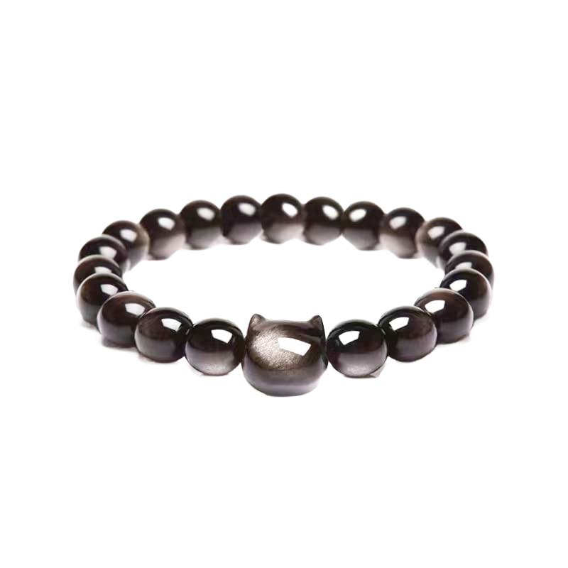 Women's Western Metaphysics Feng Shui Fortune-attracting and Evil-warding Cat Obsidian Crystal Bracelet